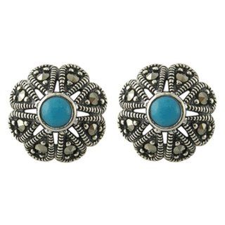 925 Sterling Silver Earrings Marcasite Turquoise Jewelry