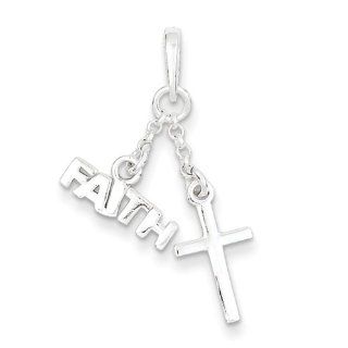 925 Sterling Silver Polished Faith & Cross Pendant 32mmx15mm Jewelry