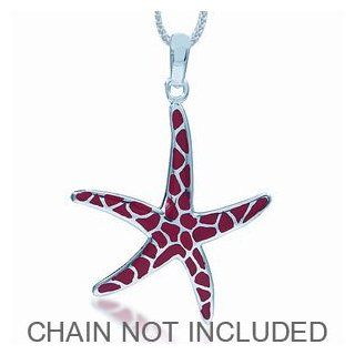 Red Coral Inlay 925 Sterling Silver Starfish Pendant SilverShake Jewelry