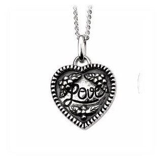 Elements 925 Silver Oxidised Engraved 'Love' Heart Pendant on 18'' Chain P3427 Elements Jewelry