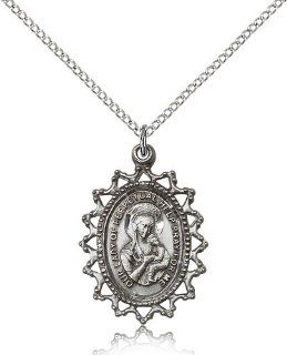 Large Detailed Men's .925 Sterling Silver O/L Our Lady of Perpetual Help Medal Pendant 1 x 3/4 Inches Never Failing Hope 1619H  Comes with a .925 Sterling Silver Lite Curb Chain Neckace And a Black velvet Box Jewelry