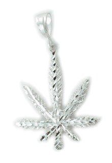 Diamond Cut Marijuana Leaf Pendant 925 Sterling Silver Jewelry