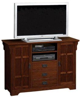 Craftsman 3 drawer Tall Wide screen Tv Stand, 3 DRAWERS, MACINTOSH OAK   Audio Video Media Cabinets