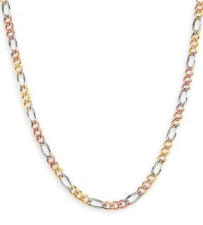 New 14k Tri Color Gold Figaro Chain Link Necklace 4.4mm Jewelry