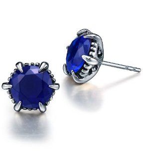 Stainless Steel Vintage Claw W. Blue Round Cubic Zirconia CZ Stud Earrings   G1005jz4 Jewelry