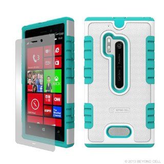 MINITURTLE, High Impact Heavy Duty Duo Shield Protective Hybrid Hard Phone Case Cover and Screen Protector Film for Windows Phone 8 Smartphone Nokia Lumia 928 /Verizon (White / Baby Blue) Cell Phones & Accessories