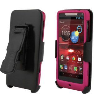 Motorola Droid RAZR Mini XT907 Rose Pink Cover Case + Kickstand Belt Clip Holster + Naked Shield Screen Protector Cell Phones & Accessories