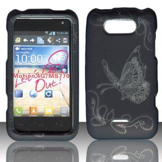 2d Butterfly on Black Lg Motion 4g Ms770/ Lg Optimus Regard (Metropcs, Cricket) Case Cover Hard Phone Snap on Cover Case Protector Case Cell Phones & Accessories