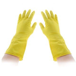 Houseworking Yellow Rubber Dish Clothes Washing Cleaning Gloves Pair Kitchen & Dining