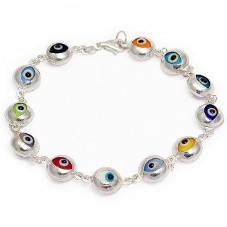 Evil Eye Bracelet Sterling Silver and Colorful Italian Murano Glass Beads Jewelry