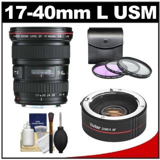 Canon EF 17 40mm f/4 L USM Zoom Lens with 2x Teleconverter (17 80mm) + 3 (UV/FLD/CPL) Filters + Cleaning Kit for Canon EOS 60D, 7D, 5D Mark II III, Rebel T3, T3i, T4i Digital SLR Cameras  Camera Lenses  Camera & Photo