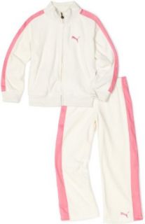 PUMA Girls 2 6x Velour Track Suit, White, 6 Clothing