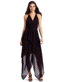 Robert Rodriguez Women's Striped Handkerchief Dress, Wine, 6