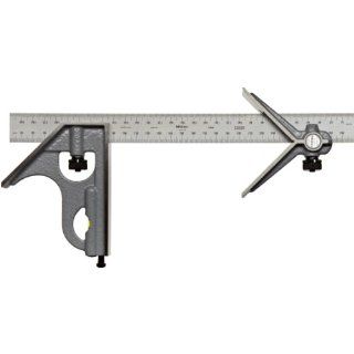 Mitutoyo 180 910U, 300mm Combination Square Set, 4 piece, Hardened Cast Iron Square and Center Heads and Cast Iron Protractor Head, 300mm (1mm, 0.5mm, 1mm, 0.5mm) Steel Blade Carpentry Squares