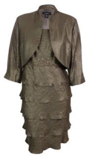 R&M Richards Women's Tiered Shimmer Jacket Dress Set (24W, Mocha)