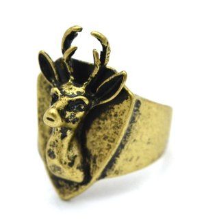 Antler Stag Trophy Ring, Brass Jewelry