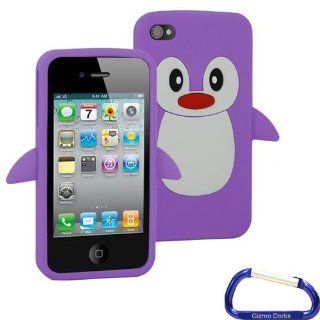 Gizmo Dorks Penguin Silicone Skin Cover (Purple) with Carabiner Key Chain for the Apple iPhone 4 4S Cell Phones & Accessories