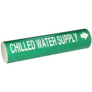 Brady 4024 D Snap On 4"   6" Outside Pipe Diameter B 915 Coiled Printed Plastic Sheet White On Green Color Pipe Marker Legend "Chilled Water Supply" Industrial Pipe Markers