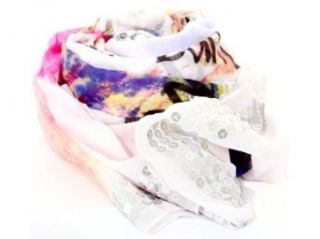 MOKA's Womens Abstract Print Polyester Scarf in White/Purple40x72 inches Fashion Scarves