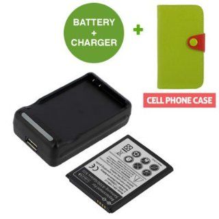 Battpit™ New Replacement Mobile / SmartPhone / Cell Phone Battery + Charger + Wallet Cover Case (Green / Red) for Samsung SCH I939 (2300 mAh) Electronics