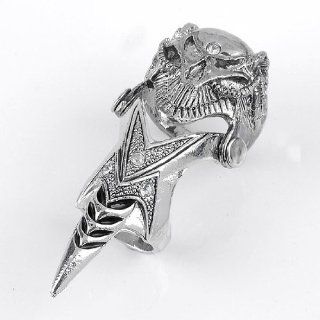Jovivi Crystal Knight Armour Skull Bead Long Full Finger Ring Gothic Punk Jewelry