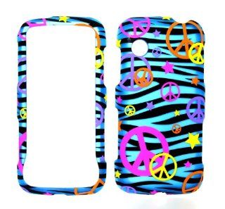 Colorful Peace Sign on Blue Zebra Strips Rubberized Snap on Hard Protective Cover Case for LG Prime GS390 Electronics