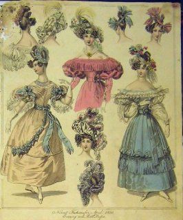 1890 Womens Fashion Evening Ball Dresses Hats Colour   Prints