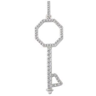 14K White Gold Diamond Octagon Key Pendant (0.59ctw   FG Color   SI2 Clarity) Jewelry