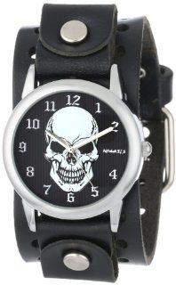Nemesis Women's PR921K Punk Rock Collection Black Mystery Skull Leather Cuff Band Watch Watches