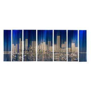 Abstract by Ash Carl Metal Wall Art in Blue and Silver   23.5" x 60"   Wall Sculptures