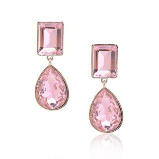 Silver Plated Big Color Crystal Clip on Dangle Earrings (Pink) Jewelry