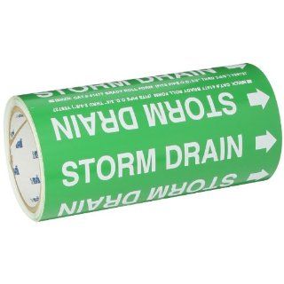 Brady 41477 Roll Form Pipe Markers, B 946, 8" X 30', White On Green Pressure Sensitive Vinyl, Legend "Storm Drain" Industrial Pipe Markers