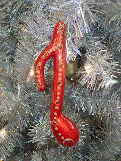 Red & Gold Jeweled Eighth Note Music Note Christmas Ornament #57756 BW   Decorative Hanging Ornaments