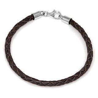 3MM 925 Sterling Silver Brown Leather Pigtail Bracelets Size 7 Jewelry
