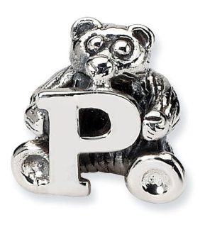 925 Sterling Silver Kids Bear Letter P Alphabet Bead Jewelry