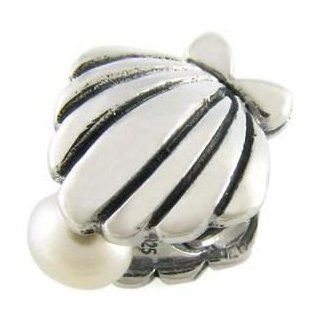 Pearl in Sea Shell 925 Solid Sterling Silver Authentic Ohm Bead fits European Charm Bracelet Jewelry