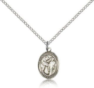 .925 Sterling Silver Saint St. Columbanus Medal Pendant 1/2 x 1/4 Inches Motorcyclists 9321  Comes with a .925 Sterling Silver Lite Curb Chain Neckace And a Black velvet Box Pendant Necklaces Jewelry
