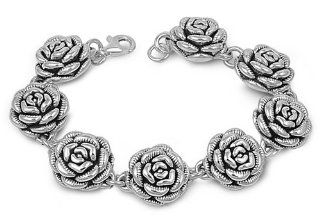 925 Sterling Silver Roses Chain Bracelet Jewelry