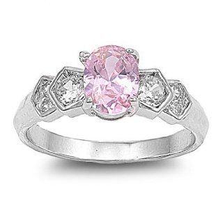 Designer Oval Pink CZ Ring 8MM Sterling Silver 925 Jewelry