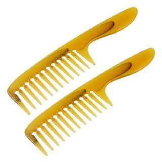 Home 7.8" Light Brown Plastic Wide Teeth Hair Comb Combing 2 Pcs  Ponytail Holders  Beauty