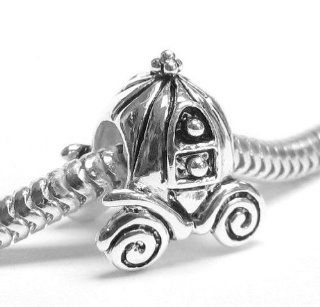 .925 Sterling Silver Princess Pumpkin Carriage Coach Bead Charm For European Charm Bracelets Jewelry