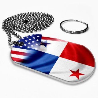 Dog Tag Necklace / Keychain with Flag of Panama and USA 