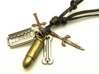 SALE OUT Limited STOCK 2014 model TF949  Bullet Knife Cross Blade Bone Charm Pendant Leather Necklace Health & Personal Care