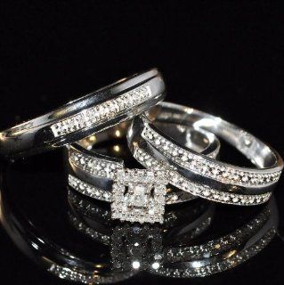 Wedding Ring Sets 0.23CTW DIA FASHION TRIO SET 925 rhodium plated silver Jewelry