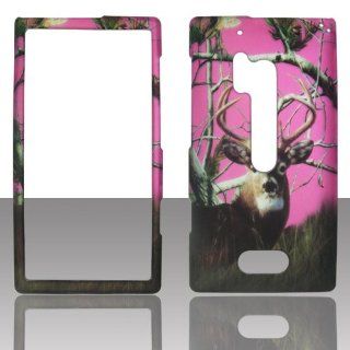 Pink Camo Buck Deer 2d Rubberized Touch Finish Design for Nokia Lumia 928 (Verizon) Cell Phone Snap on Hard Protective Case Cover Skin Faceplates Protector Cell Phones & Accessories