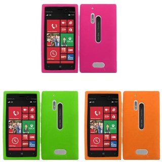 iFase Brand Nokia Lumia 928 Combo Solid Hot Pink Silicon Skin Case Faceplate Cover + Solid Neon Green Silicon Skin Case Faceplate Cover + Solid Orange Silicon Skin Case Faceplate Cover for Nokia Lumia 928 Cell Phones & Accessories