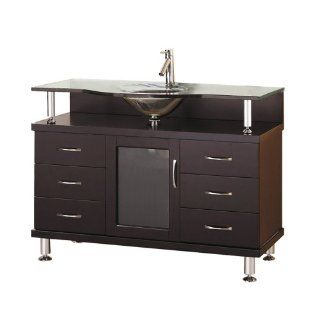 Virtu USA MS 48 G ES Vincente 48 Inch Single Sink Bathroom Vanity with Includes Tempered Glass Countertop with Integrated Glass Basin, Espresso Finish    