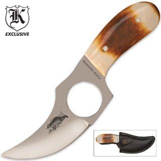 Coon Skinner Knife with Finger Grip and Leather Sheath  Coon Hunting  Sports & Outdoors