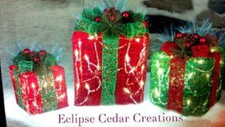 3 Piece Deluxe Christmas Lighted Gift Boxes 8" 10" 12"  Outdoor Lightstrings  Patio, Lawn & Garden