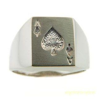 MENS Diamond Ring Ace of Spades Poker 14K White Gold Jewelry